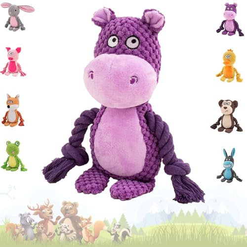 Hund Quietschspielzeug Mit Knitterpapier - Plüsch Kauspielzeug, Intelligenzspielzeug für Kleine Hunde - Plüschtier Hundespielzeug (Lila Nilpferd)