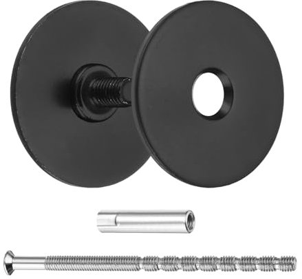 sourcing map Door Hole Cover Plate, 1-1/6 Dia Deadbolt Cover Plate Round Door Knob Hole Filler Plate Brushed Satin Nickel 1.38 Nut 3.54 Screws Black Pack of 1