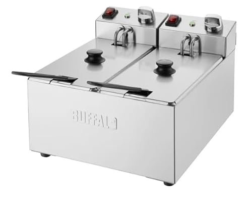 Buffalo Twin Tank Twin Basket 2x3Ltr Countertop Fryer 2x2kW - Kitchen Commercial Stainless Steel Double Deep Fat Fryer Machine for Chips French Fries Donuts CU615