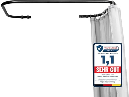Sasko Duschvorhangstange Duschstange Duschvorhang U-Form Asymmetrisch Aluminium Stabile Belastbarkeit 25 kg Gardinenstange für Vorhang für Badewanne & Dusche Wandmontage - Schwarz - 70x100x70 cm
