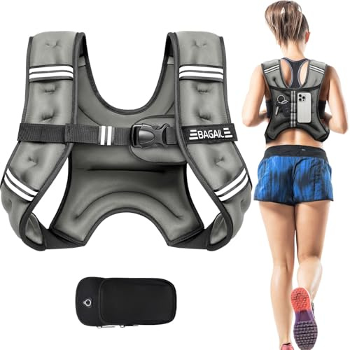 BAGAIL Gewichtsweste für Krafttraining, Brustgröße Verstellbar, Praktische Tasche, mit Eisensand Gefüllte, Ideal für Fitnessstudio-Workouts, Yoga-Training & Aerobic-Übungen, Grau, 2.3kg/5lb