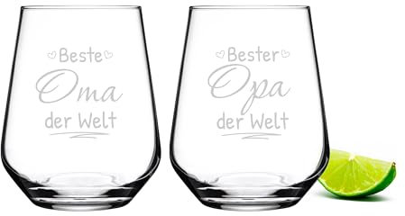 KS Laserdesign Gläser mit Gravur Beste Oma & Opa der Welt - Weihnachtsgeschenke für Omi & Opi Geschenke beste Großeltern Geburtstagsgeschenke Geburtstag Großvater Großmutter Trinkgläser Wassergläser