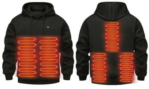 Herren Damen Beheizbarer Hoodie: Heated Beheizter Kapuzenpullover Heizung 5 Heizzonen 3 Temperaturregelung Plüsch Sweatshirt Kleidung (DE/NL/SE/PL, Alphanumerisch, M, Regular, Regular, Schwarz)