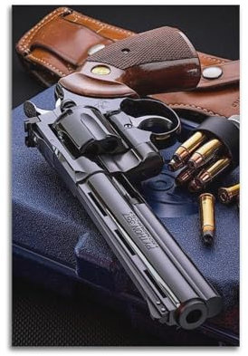 ZCJYMX Militärposter Colt Python 357, Pistole und Kugeln, exquisit, modern, Familie, dekoratives Gemälde für Wohnzimmer, Schlafzimmer und wunderschöne Büro, Leinwand-Kunstdruck, Bild, 20 x 30 cm