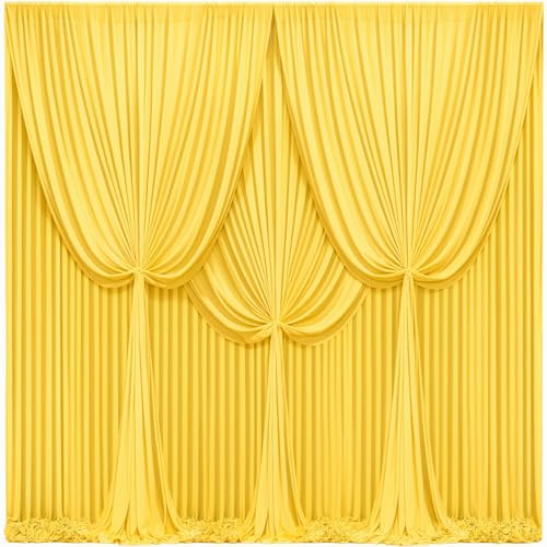 24x10FT Yellow Backdrop Curtains for Wedding Parties, Wrinkle Free Polyester Photography Backdrop Drapes for Wedding Baby Shower Birthday Parties Stage Background Stand Decorations 4x10ft,6 Panels