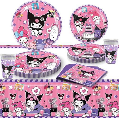 Juego de vajilla de fiesta, juego de vajilla de fiesta de cumpleaños para niños, juego de suministros de fiesta de dibujos animados, decoración de cumpleaños