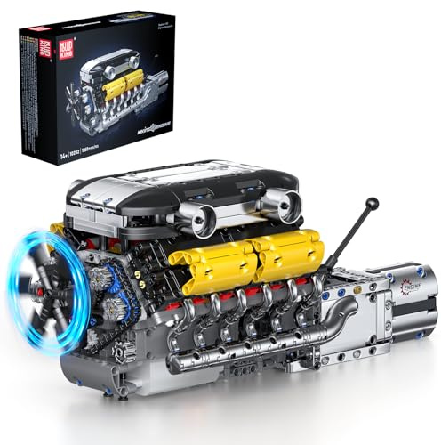 Mould King 10202 Technik V12 Motor Bausatz Bausteine Auto Motorbausatz Klemmbausteine motoren mit Shift-Funktion Auto Engine Kit für Erwachsene(1260 Teile)