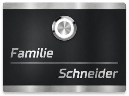 Metzler Edelstahl Türklingel in Schwarz - Türklingel aus V2A Edelstahl inkl. Gravur - LED-Klingeltaster - Pulverbeschichtung matt Feinstruktur in Tiefschwarz RAL9005 - Größe: 11 x 8 cm