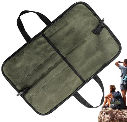 Rolltasche für Kochmesser, robuste Bestecktasche, gewachstes , tragbare Kochmesser-Aufbewahrungstasche für Küchenutensilien für Camping, Wandern, armee-grün, Refer to description, Uni