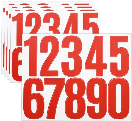 QUARKZMAN 5 Blätter Zahlen Aufkleber,0-9 Vinyl 7.6cm Wasserdichte Nummernaufkleber für Briefkasten, Schild, Fenster, Tür, Hausnummer, Rot