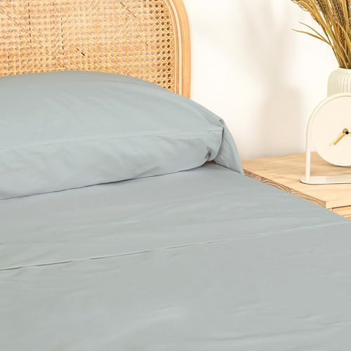 TRAMAS+ Juego de sábanas matrimonial 160 x 200, 100% algodón, Ropa de Cama, sábanas y 2 Fundas de Almohada, Certificado Standard 100 by Oeko-Tex, Azul Agua