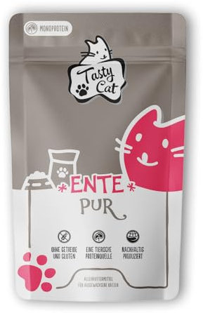 Tasty Cat Nassfutter für Katzen Ente pur 12 x 125g. | getreidefrei | zuckerfrei | Monoprotein