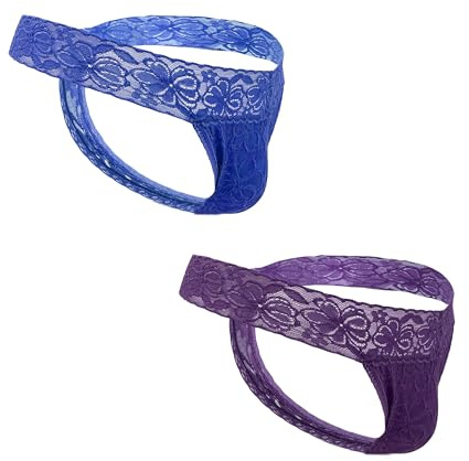 GAREDOB Lot de 2 strings sexy en dentelle douce et confortable pour homme Taille S à 4XL