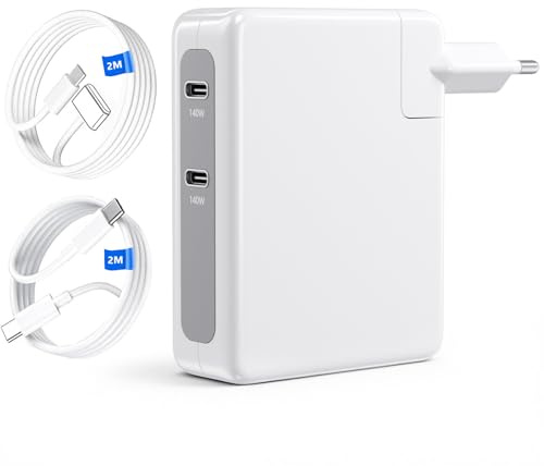 Mac Book Ladegerät 280W,Dual 140W Schnell USB C Ladegerät Kompatibel mit MacBook Pro 16/13,MacBook Air 2020/2021 mit 2M Typ C Ladekabel & 2M T-Tip Ladekabe
