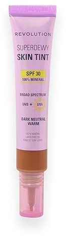 Revolution Superdewy SPF30 Skin Tint, Leichte Getönte Pflege mit SPF 30 für Empfindliche, Unreine Haut, Aufbaubare Formel, Vegan, Dark Neutral Warm, 28 ml