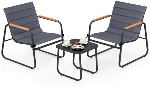 COSTWAY Balkonmöbel Set, Gartenmöbel Set, 3-teiliges Balkonset inkl. 2 Stühlen mit Tisch und Kissen, Terrassenmöbel, Gartengarnitur, Sitzgruppe für Garten, Balkon, Terrasse