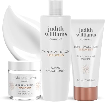 Judith Williams Cosmetics Edelweiss Set Creme, Reinigung & Toner, 3-tlg. | 3-tlg., gerötete & gereizte Haut, gegen Kollagenabbau, gegen Pigmentflecken, spendet Feuchtigkeit, Skin Revolution Edelweiss