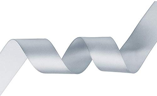 WedDecor Silver Ribbon for Gift Wrapping, 25mm x 25 Metres Double-Sided Satin Polyester Ribbon Roll for Wedding, Christmas, Hair Bow, Crafting, Sewing, Birthday Cake Decoration