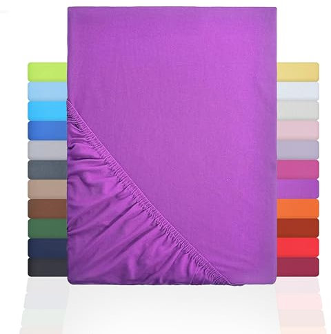 NatureMark Jersey Spannbettlaken, Spannbetttuch 100% Baumwolle in vielen Größen und Farben MARKENQUALITÄT ÖKOTEX Standard 100 | 120x200 cm - lila