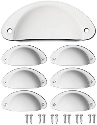 Fuxxer® Lot de 6 poignées de tiroir antiques en forme de coquillages - Design rétro - Blanc