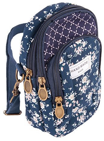 Ladies Girls Floral Crossbody Bag Mobile Phone Shoulder Bag Cotton Mobile Phone Handbag for Carrying Card Cellphone Pouch Purse Multi-Layered Wallet Royal Blue