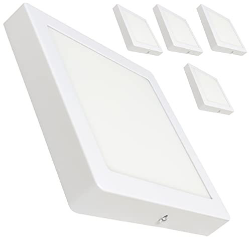 LED ATOMANT Pack 5x Plafon LED Superficie Cuadrado, 210x210mm, 20W, Color Blanco Frio (6500K), 1800 lumenes, Driver incluido