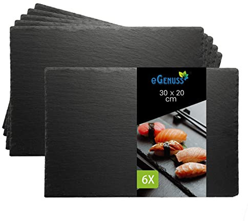 eGenuss 6 Assiettes ardoise plateaux à sushis plateau de service assiettes rectangulaires assiettes plates plateau fromage ardoise assiettes noires 30x20 cm