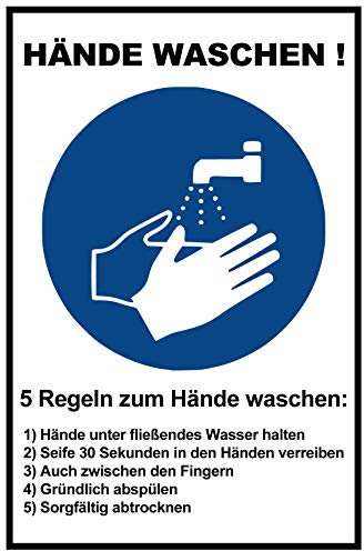 5 Stück 29,5 x 19,5 cm Aufkleber Hände waschen Regeln/Anleitung - Händewaschen Hygiene