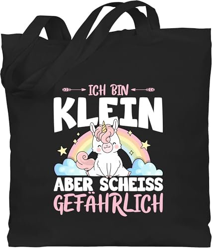Shirtracer Baumwolltasche - Sprüche Statement mit Spruch - Ich bin klein aber scheiß gefährlich Einhorn Regenbogen weiß - Unisize - Schwarz - beutel+mit+sprüchen+lustig sprueche beutel jutetasche