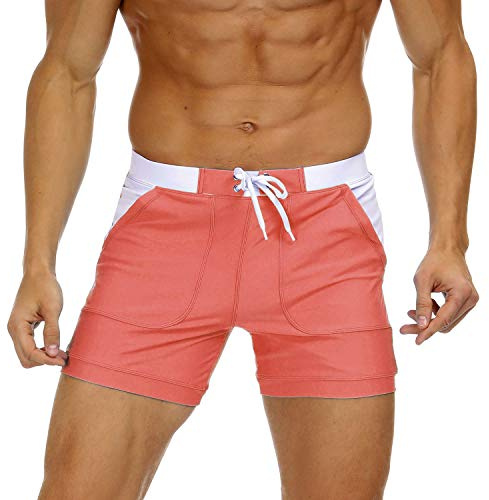 KEFITEVD Quick Dry Swim Briefs for Men Sexy Trunks Beach Surf Shorts Elastic Waist Stretchy Board Pants Watermelon Red