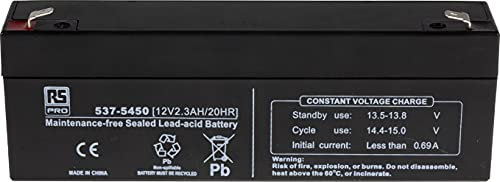 RS PRO Lead battery, 12 V / 2.3 Ah, Faston F1 connection, 178 x 35 x 60 mm.