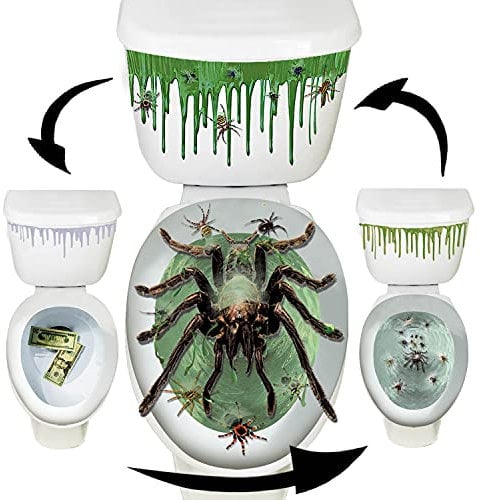 Halloween Toilet Seat Cover 3D Horror Morphing Decal for Bathroom Decor Theme Party Home Decor (Spider&Green Blood)