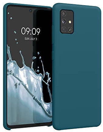 kwmobile Hülle kompatibel mit Samsung Galaxy A51 Hülle - Silikon Handy Case - Handyhülle weiche Oberfläche - kabelloses Laden - Petrol matt