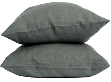 My Linen Home Kissenbezug 40x40 Leinen 2er Set | Hochwertiger Kopfkissenbezug in Dunkelgrün | 100% Stonewashed Leinen Bettwäsche | Made in EU | Antiallergisch & Hautverträglich