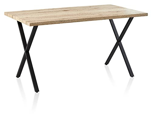 TUKAILAI Esstisch Holz 140x80cm, Küchentisch mit X-förmigen Metallbeinen, Esszimmertisch für 4-6 Personen, Tisch Wohnzimmer Frühstückstisch Speisetisch für Küche Esszimmer Restaurant, Natur