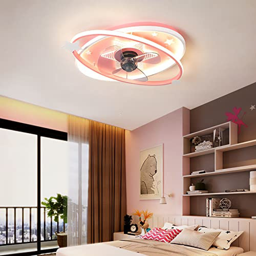 通用 Ventiladores de Techo con Luz Infantil Silencioso Estrella Lámpara Ventilador Techo con Motor dc Reversible Modo Verano Invierno 3000K-6000K Plafon Led Ventilador para Niños Niñas Dormitorio, Rosa