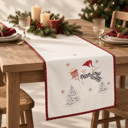 texpot Tischdecke 85 x 85 cm Ecru mit Stickerei Schneemann Winter Advent Weihnachten Tischläufer