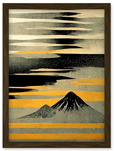 Wee Blue Coo Modern Simple Mount Fuji Painting in Silver Grey Black Gold Artwork Framed Wall Art Print A4