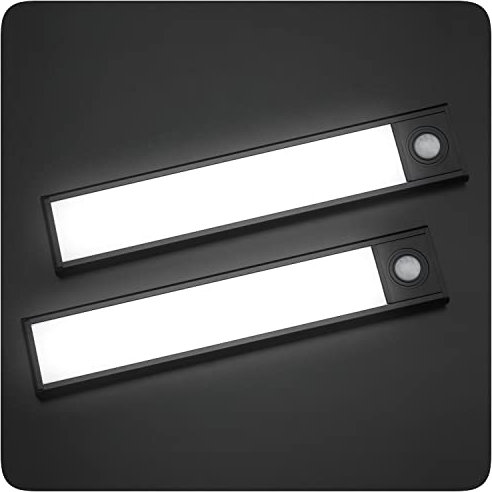PRECORN 2er Set I 20 cm Sensor Licht schwarz mit 34 LED´s Schrankbeleuchtung Lichtleiste USB-C wiederaufladbar Schranklicht mit Bewegungsmelder LED Küchenleuchte Kleiderschrank Nachtlicht Treppe