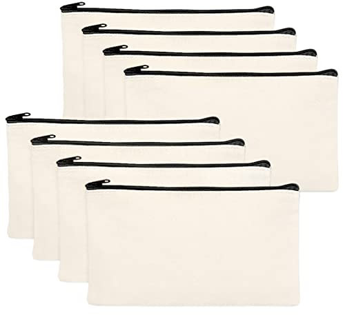 DIY Blanko Stoff Federmäppchen, 8 Stück Stoffbeutel Reißverschluss Blanko, Mäppchen zum bemalen, Federmäppchen zum Bemalen, Kleine Kosmetiktasche Stoff, Segeltuch Kosmetiktasche, 21 x 12 cm