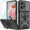 Yohii Handyhülle für Xiaomi Redmi Note 12 4G Hülle mit 2 Stück Schutzfolie, Kameraschutz Case mit 360 Grad Ring Ständer Stoßfest Kratzfest Tough Armor Schutzhülle, Schwarz