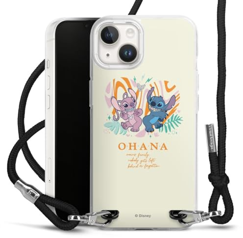 Carry Case kompatibel mit Apple iPhone 14 Hülle mit Band Handykette zum Umhängen schwarz Lilo & Stitch Offizielles Lizenzprodukt Disney
