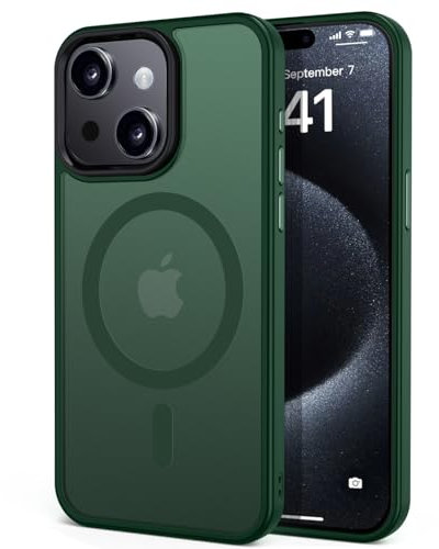 tigratigro Cover Magnetica per iPhone 15, Compatibile con MagSafe, Custodia Traslucida Opaca Posteriore Sottile Antiurto Protettiva Case, Protezione Antiurto di Grado Militare, Verde Profondo