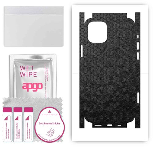 apgo Rückseite + Seiten Schutzfolie, Skin, kompatibel mit Apple iPhone 12, Hinten Displayschutzfolie aus Vinylfolie, Kratzfest, einfache Montage - Schwarze Honigwabe