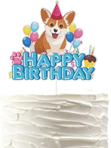 Dog Happy Birthday Cake Topper,Puppy Pet Themed Bday Party Cake Decor,Collie and Corgi Themed Party Decorations.