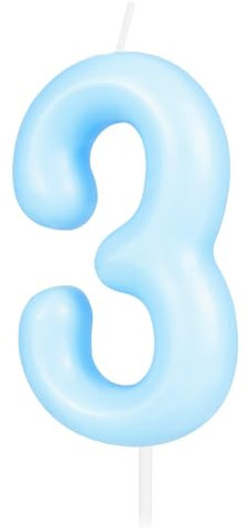 Hongplus Macaron Kerze mit Zahl 3 – blaue Happy Birthday Kerzen für Kuchen, pastellsüße 3 Geburtstagsparty-Dekorationen