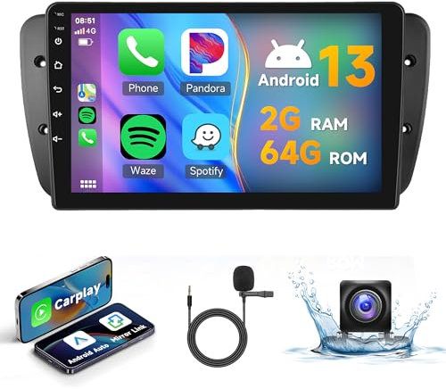 2G+64G Wireless Carplay Android 13 Radio de Coche 2 DIN para Seat Ibiza 6j IV 2009-2014 9 Pulgadas Radio Coche con Android Auto GPS Navi WiFi Mirror Link Bluetooth FM/RDS/Dab/OBD/SWC Cámara Trasera
