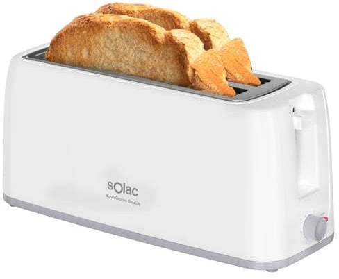 Solac - Tostadora Buon Giorno Double 1200 W | Dos Ranuras Largas | Selector de 6 Niveles | Sistema Autocentrado | Elevación Extra | Bandeja Recoge Migas Extraíble | Almacenamiento de Cable
