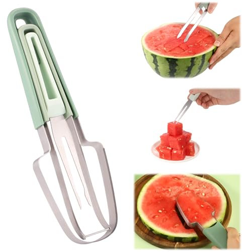 Coupe Pastèque 3 en 1, Trancheuse de Pastèque Couteau Pastèque de Fruits en Acier Inoxydable Coupe de Carrés de Melon d'Eau pour Gadgets de Cuisine pour Fête de Famille Camping