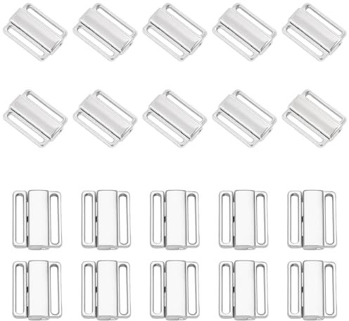 CHGCRAFT 20pcs Metal Bra Strap Hooks Alloy Bikini Clips Bathing Suit Replacement Clasp Lingerie Snap Closure for DIY Craft Bra Making Lingerie Sewing, Platinum, 0.57×0.77×0.10inch